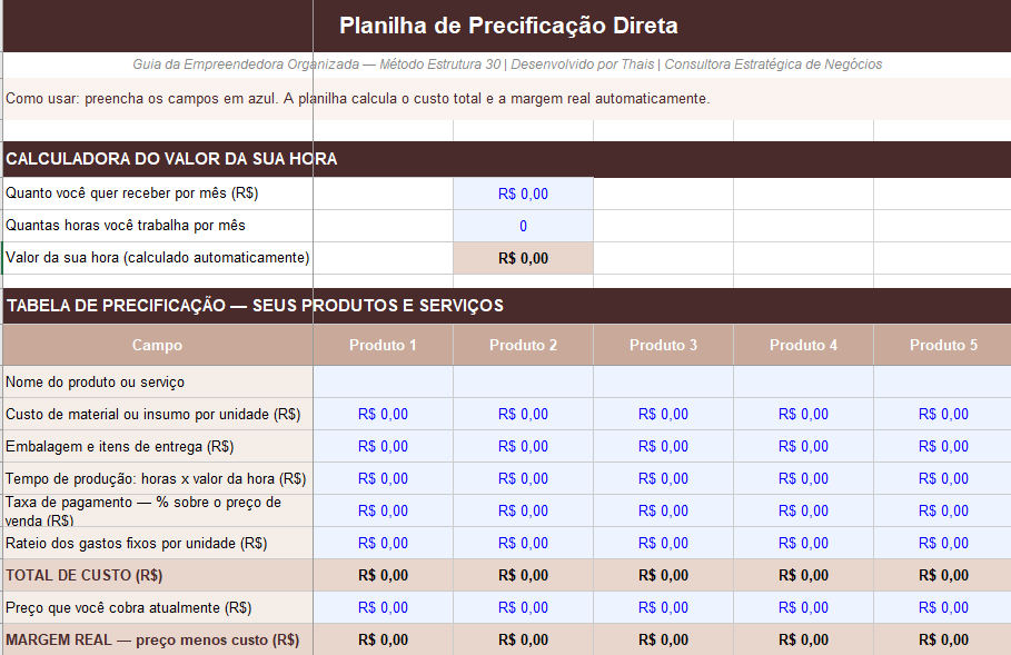 Planilha de Precificação Direta